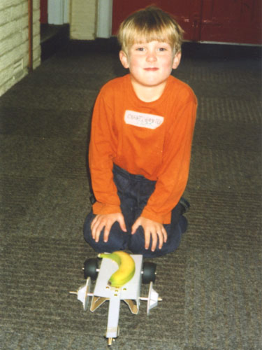 Rubber Band Powered Land Buggy Southwold Summer School 1998.